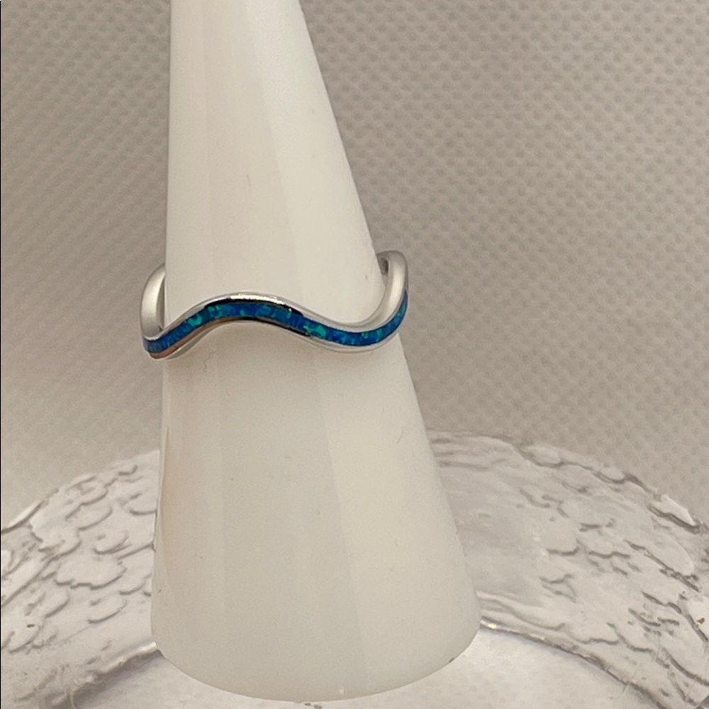925 Sterling Silver Lab Created Opal Wavy Stacker Ring
